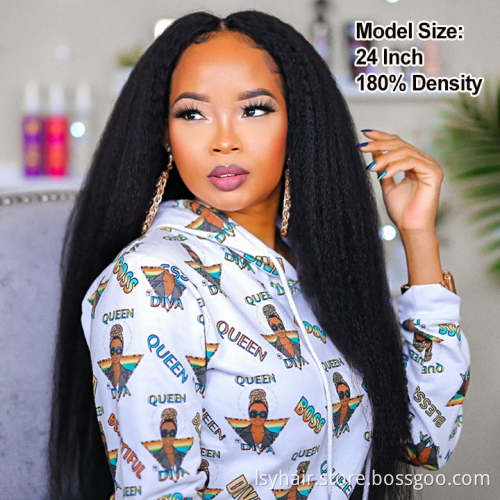 Thin V Part Wig Kinky Straight Natural Scalp Human Hair Wig Without Leave Out